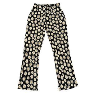 Free People Womens Daisy Print Black Knit Cropped Flare Pants 2 Boho Cottage